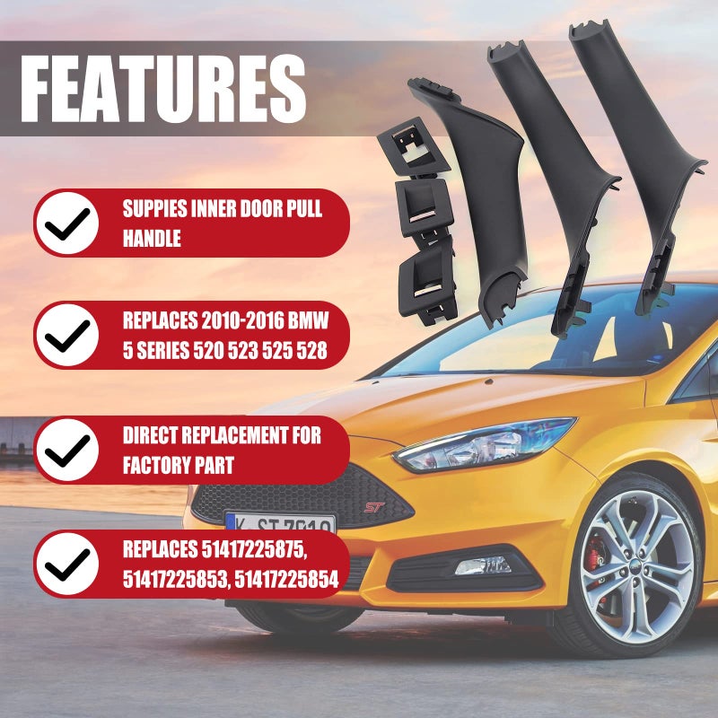 FEXON لوحة ذراع التحكم في نافذة FEXON السوداء، غطاء تزيين مقبض سحب الباب الداخلي، مجموعة استبدال لسيارات BMW 5 Series 520 523 525 528 530 535 من 2010-2016 - Image 2